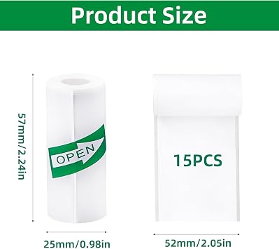 YSDMY 15 Rolls of Paper 57 x 25 mm Self-Adhesive Thermal Paper for Mini Thermal Printers