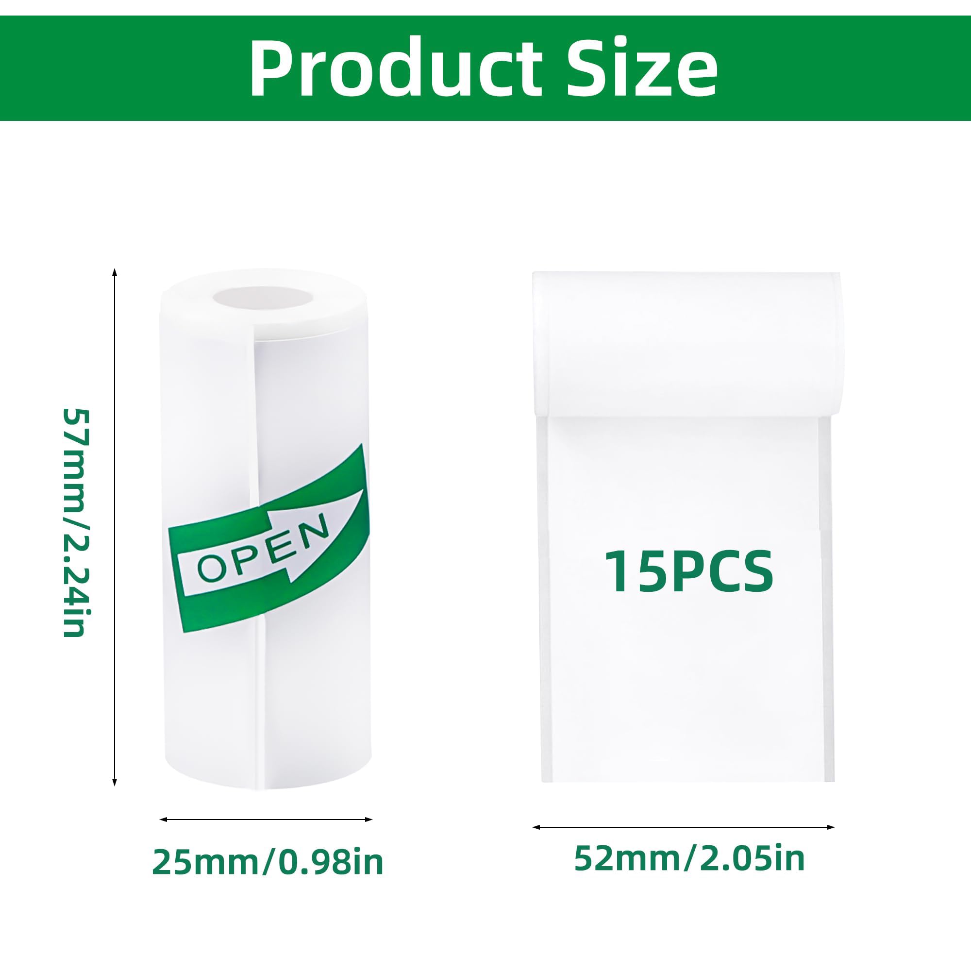 YSDMY 15 Rolls of Paper 57 x 25 mm Self-Adhesive Thermal Paper for Mini Thermal Printers, white - Image 2