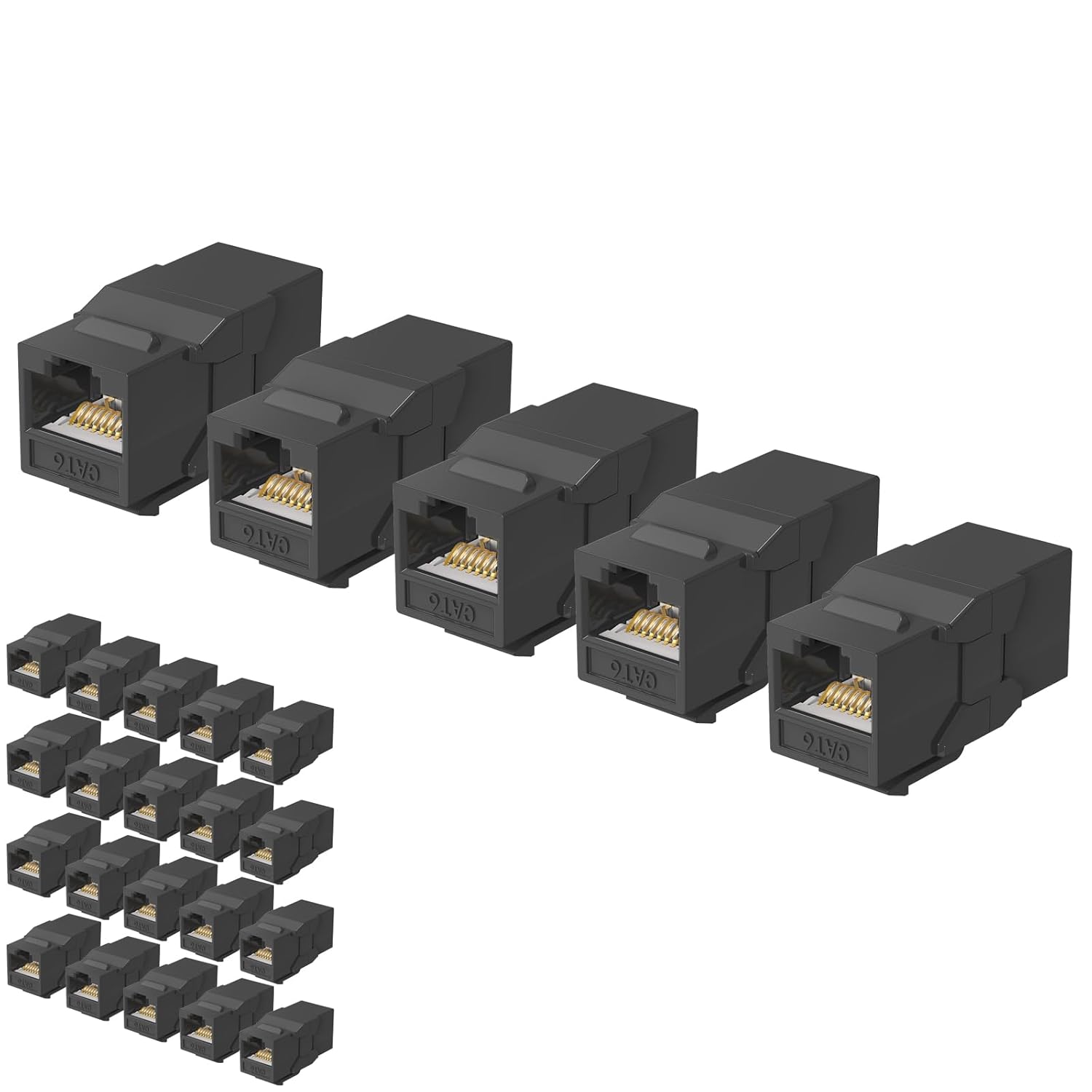 Jadaol 25Pack RJ45 Cat6 Keystone Couplers [UL Listed], Female to Female Inline Couplers, 10Gbps Patch Cable Extension, UTP Ethernet Lan Coupler, Cat6 Cable Connector for Patch Panel, Wall Plate, Black