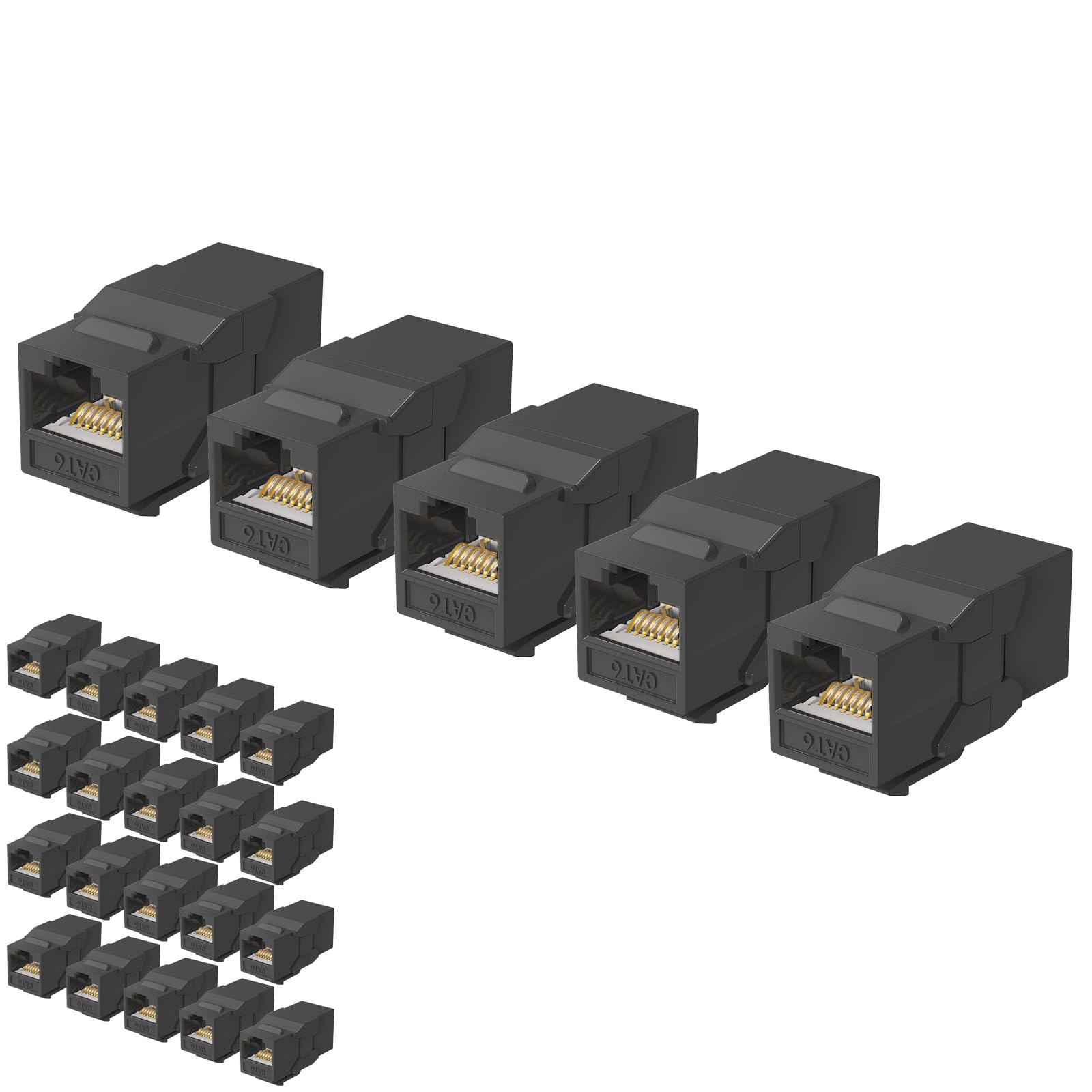 Jadaol Lot de 25 coupleurs Keystone RJ45 Cat6, coupleurs en ligne femelle vers femelle, extension de câble de raccordement 10 Gbit/s, coupleur LAN Ethernet UTP, connecteur de câble Cat6 pour panneau