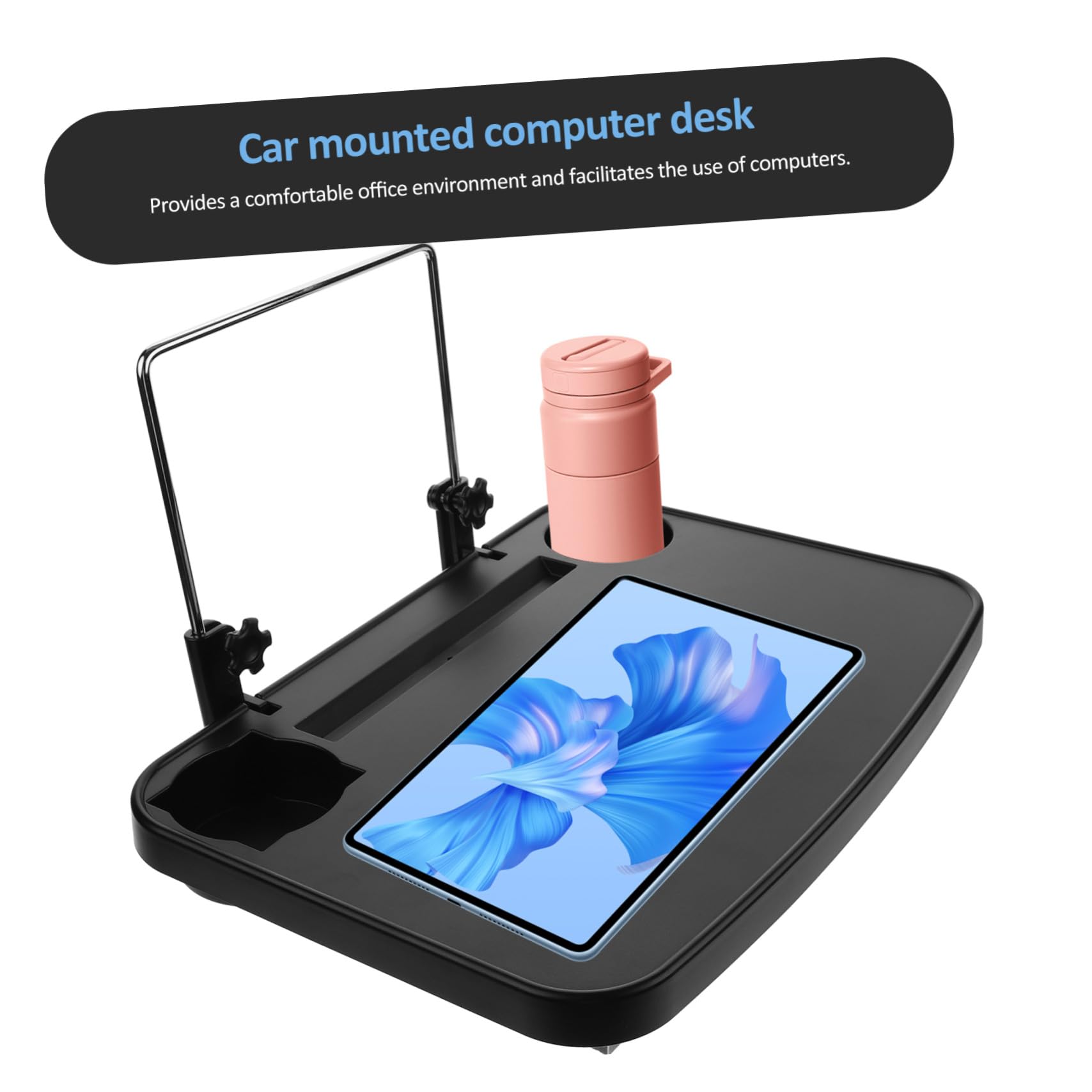 Tavolino Pieghevole per Poggiatesta Auto Portabicchieri Nero | Abs e Hardware, Stile Moderno, per Viaggi Lunghi e Spostamenti Quotidiani, Supporto Multifunzione per Laptop