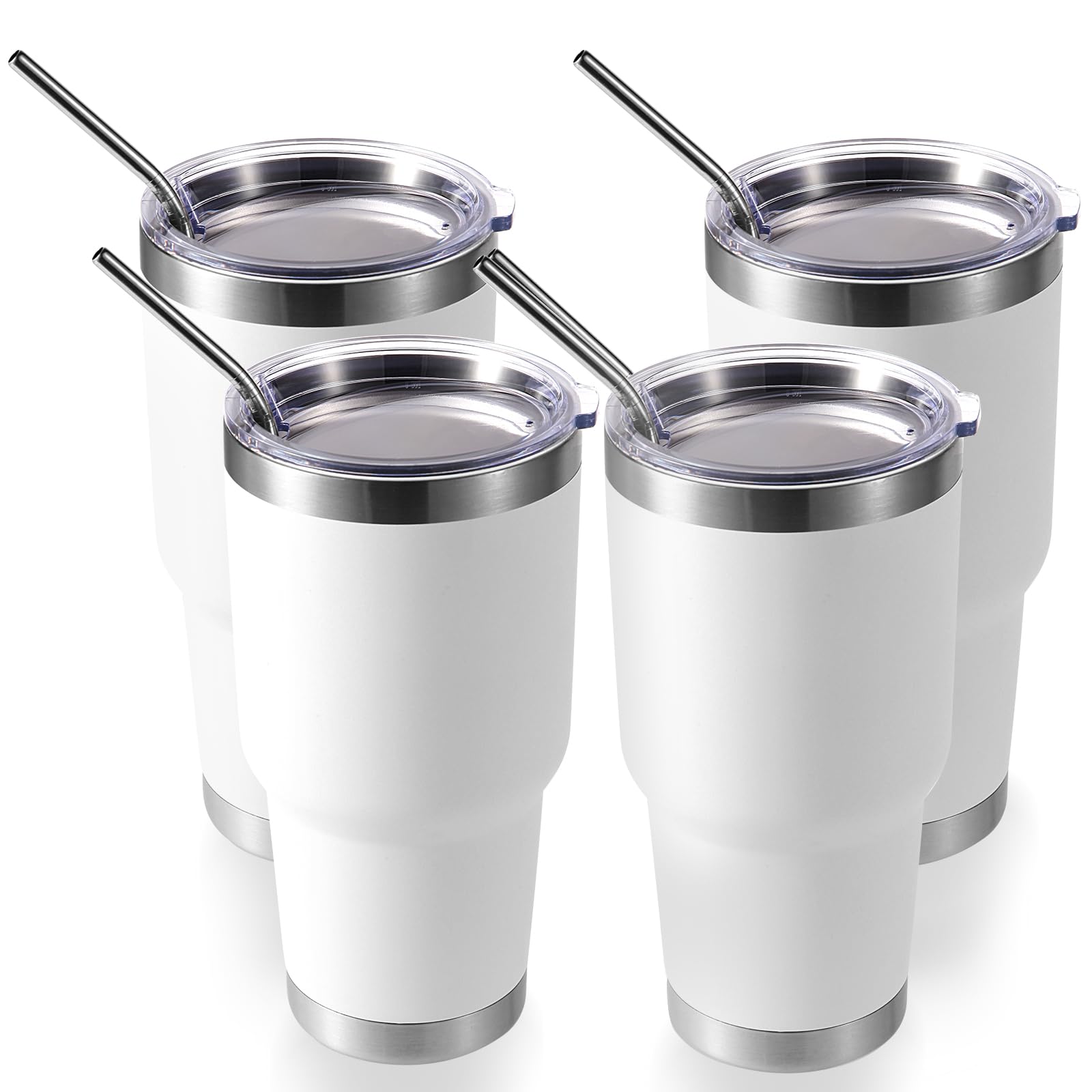 Volhoply 900ml 30oz Insulated Tumbler with Lid and Straw, Double Wall Inner & Outer 304 Stainless Steel Tumblers Bulk, Powder Coated Coffee Cup for Office, Home, Travel (White,4 Pack) — image 1