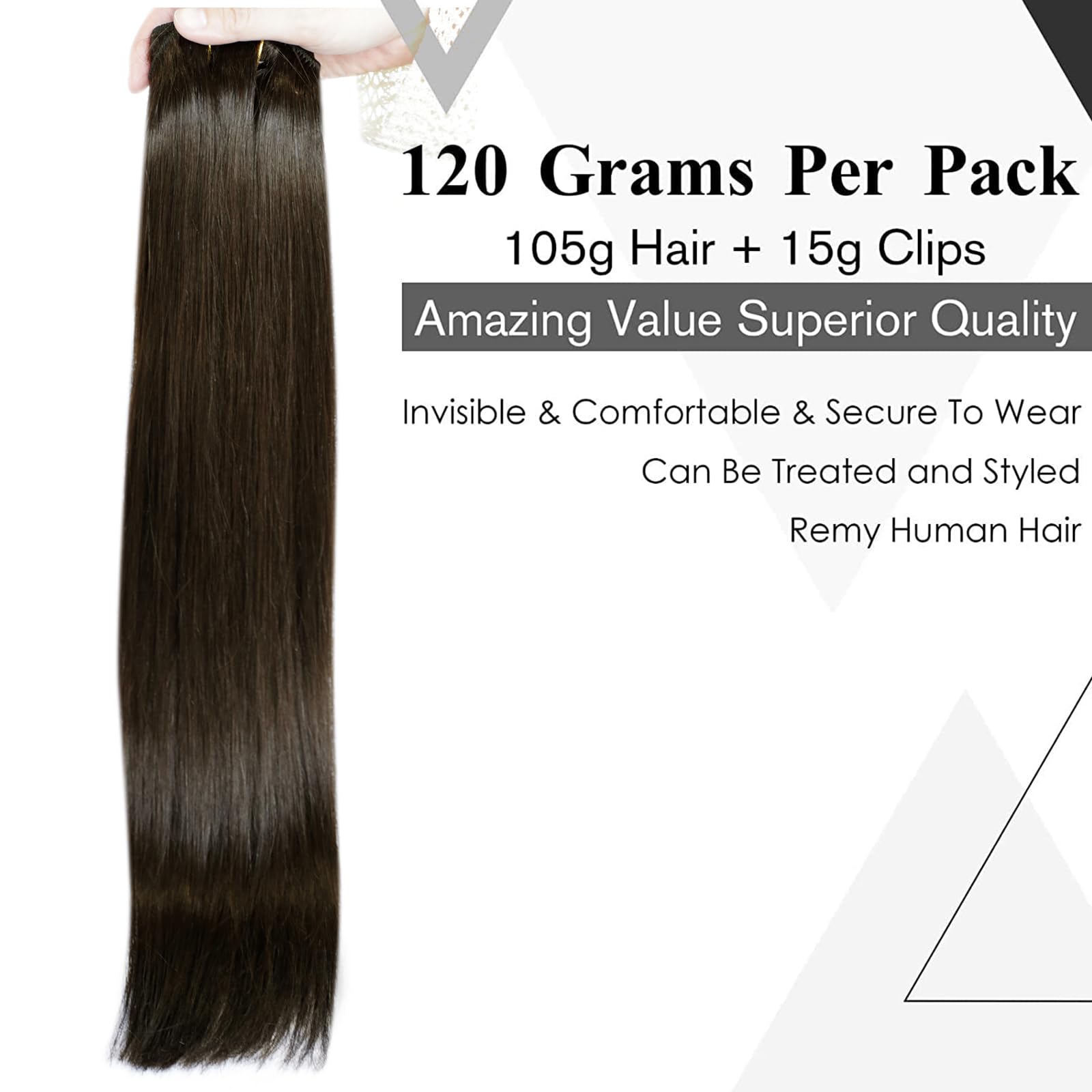 LaaVoo Clip in Hair Extensions Real Human Hair Dark Brown Hair Extensions Clip in 24 Inch 140g 7pcs Full Head Remy Straight Darkest Brown Hair Double Weft #2 - Image 3
