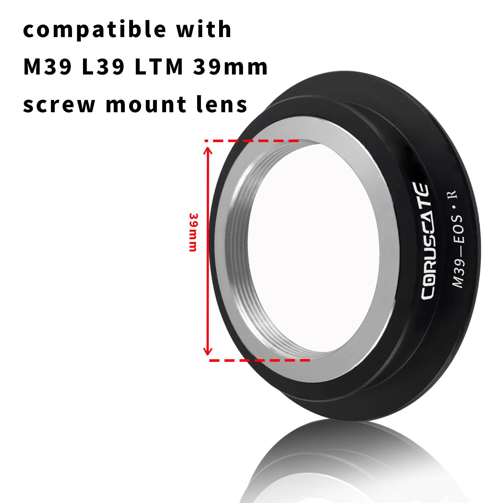 Adaptateur d'objectif M39 vers EOS R, compatible avec objectif M39 L39 LTM 39 mm, compatible avec EF R8, R50, R6 Mark II, R7, R10, R3, R5, R5C, EF R6, EF/R, RP+ chiffon de nettoyage pour objectif