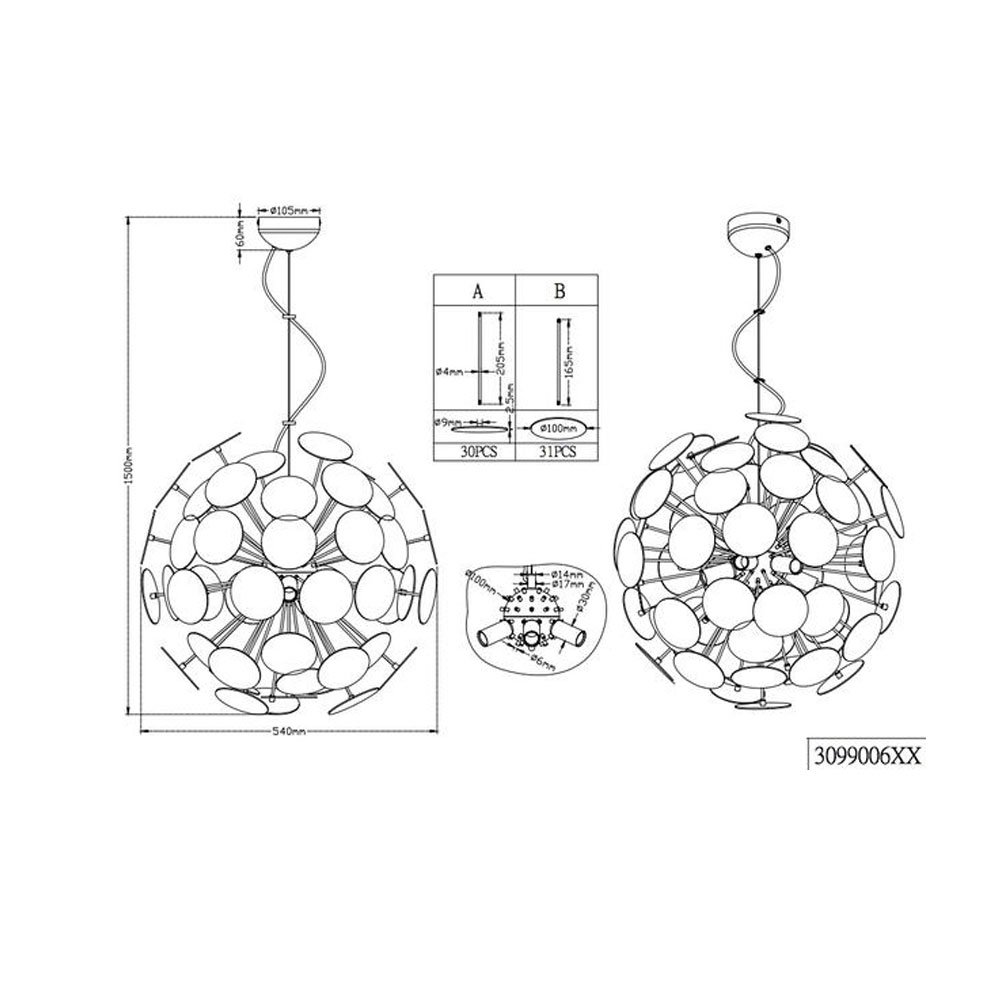 Trio Leuchten Lampa wisząca Discalgo 309900632, metal/tworzywo sztuczne, czarny matowy/złoty, bez 6 x E14, 54 x 54 x 150 cm