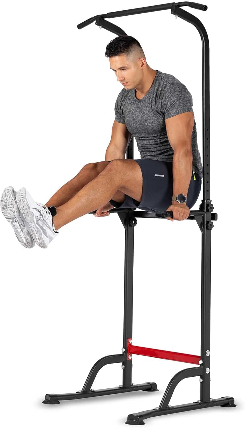 Hop-Sport Power Tower Klimmzugstange & Dip-Station, Höhenverstellbar, Freistehend, Fitnessgeräte für Zuhause, Home Gym, Calisthenics Equipment, Rückentrainer, Max. Belastbarkeit 150 kg