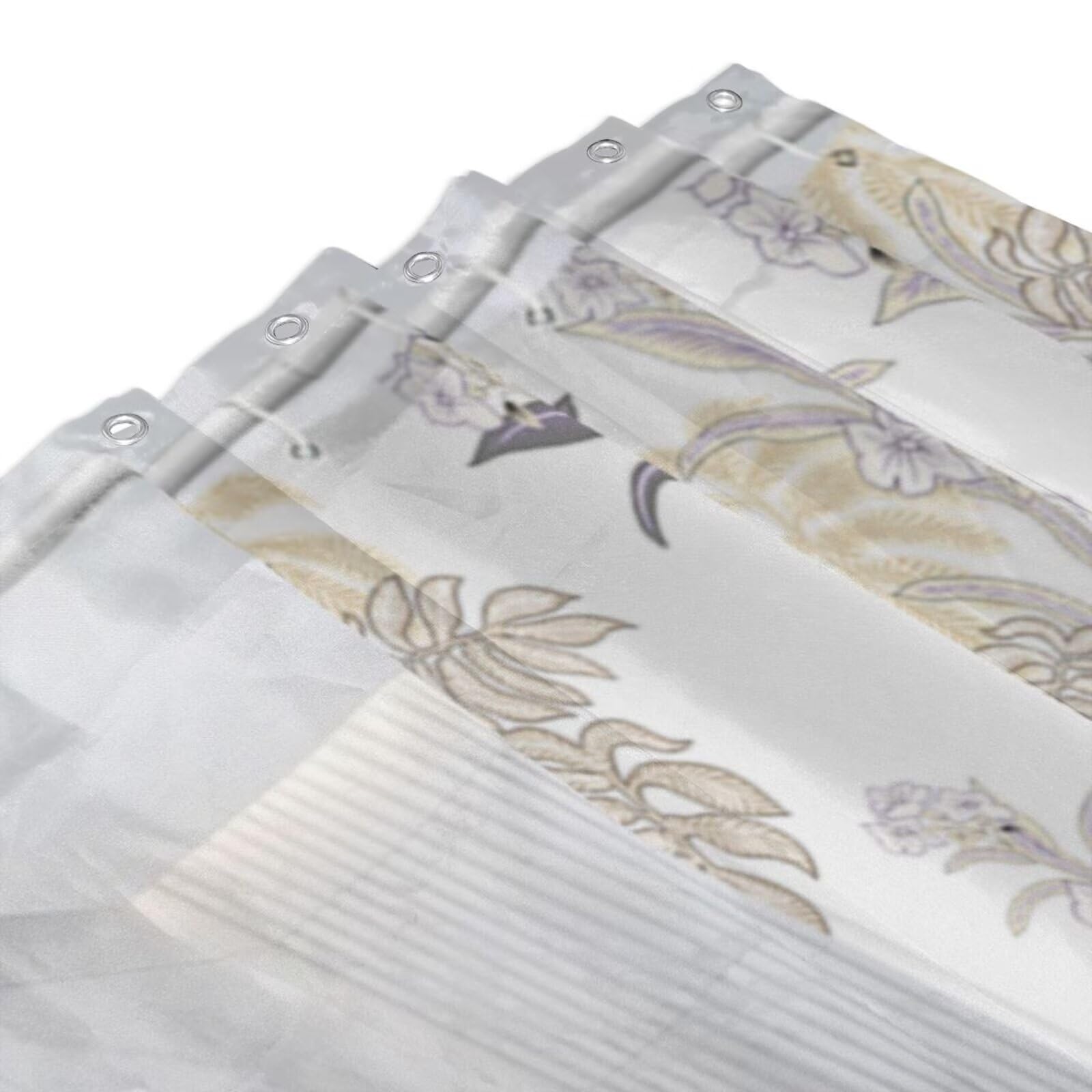 Cortina de ducha impermeable antimoho de 240 x 200 cm, poliéster, lavable, antibacteriana, incluye 12 ganchos de plástico, dobladillo pesado, uso familiar y hotel, diseño floral beige K9014
