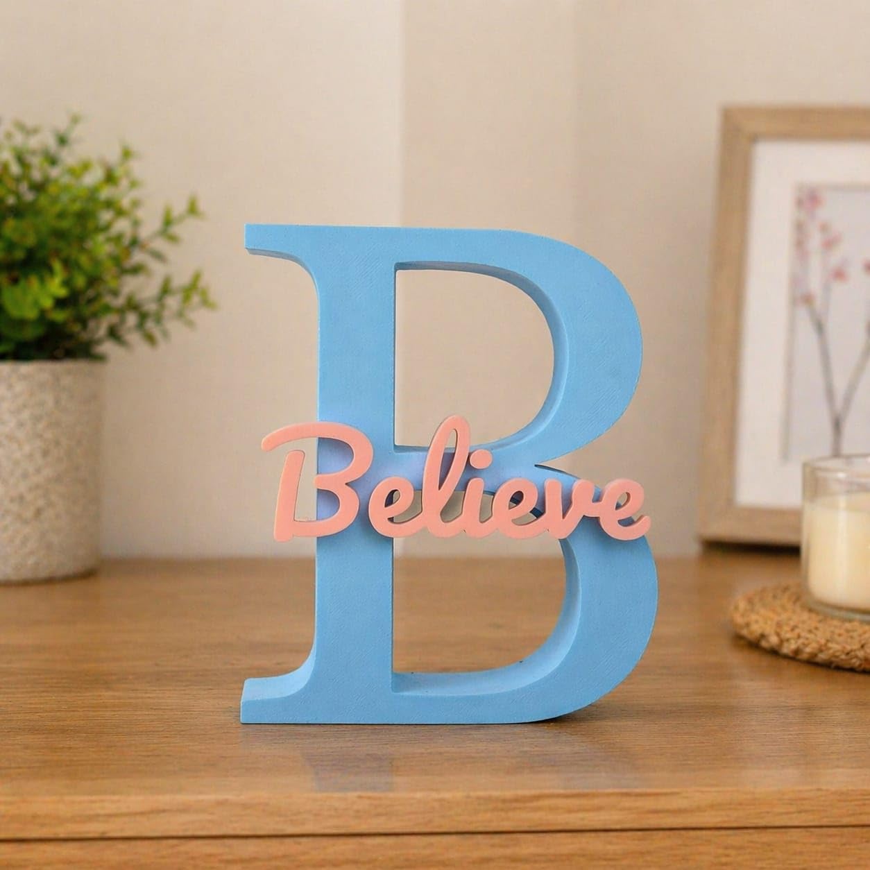 Believe Motivational Decorative Showpiece for Home & Office | Aesthetic Table Top Desk Decor | Modern Shelf Decoration Gift Item (Pastel Blue & Blush Pink)-image-10