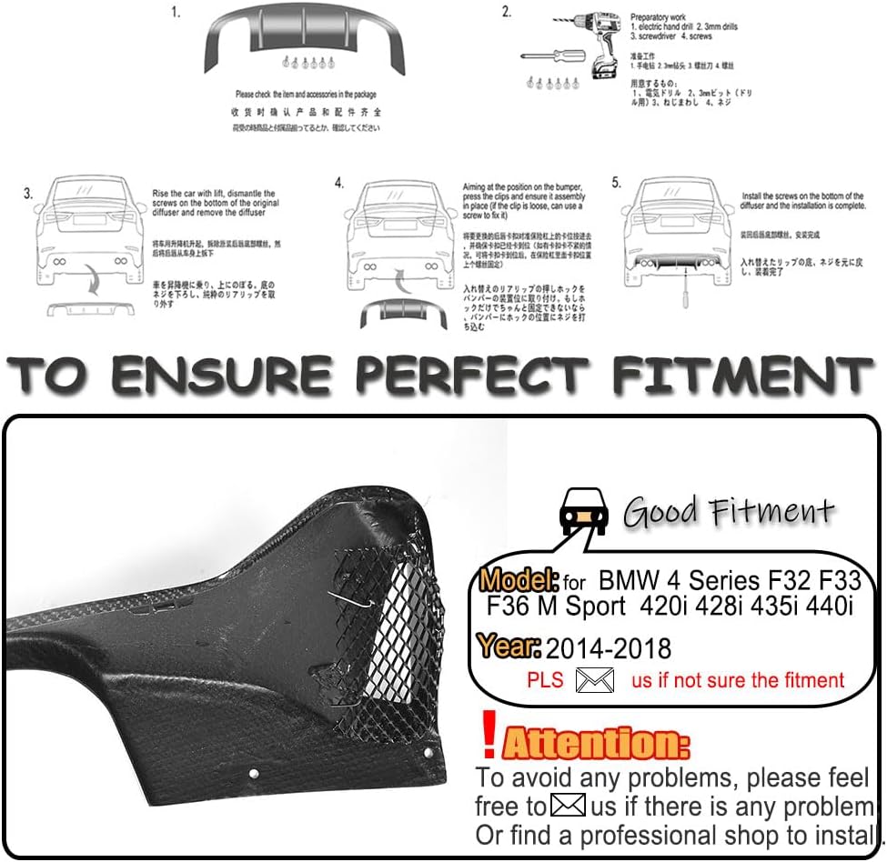 F36 Carbon Fiber Rear Diffuser for BMW 4 Series F32 F33 F36 M Sport 2014-2018 420i 428i 435i 440i M-Tech Lower Bumper Lip Spoiler Body Kit Factory Outlet