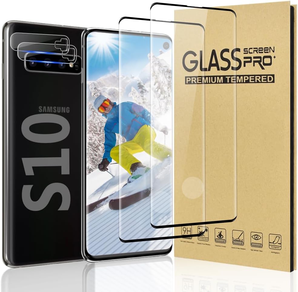 [2+2 Pack] For Samsung S10 Screen Protector Include 2 Pack Glass Screen Protector