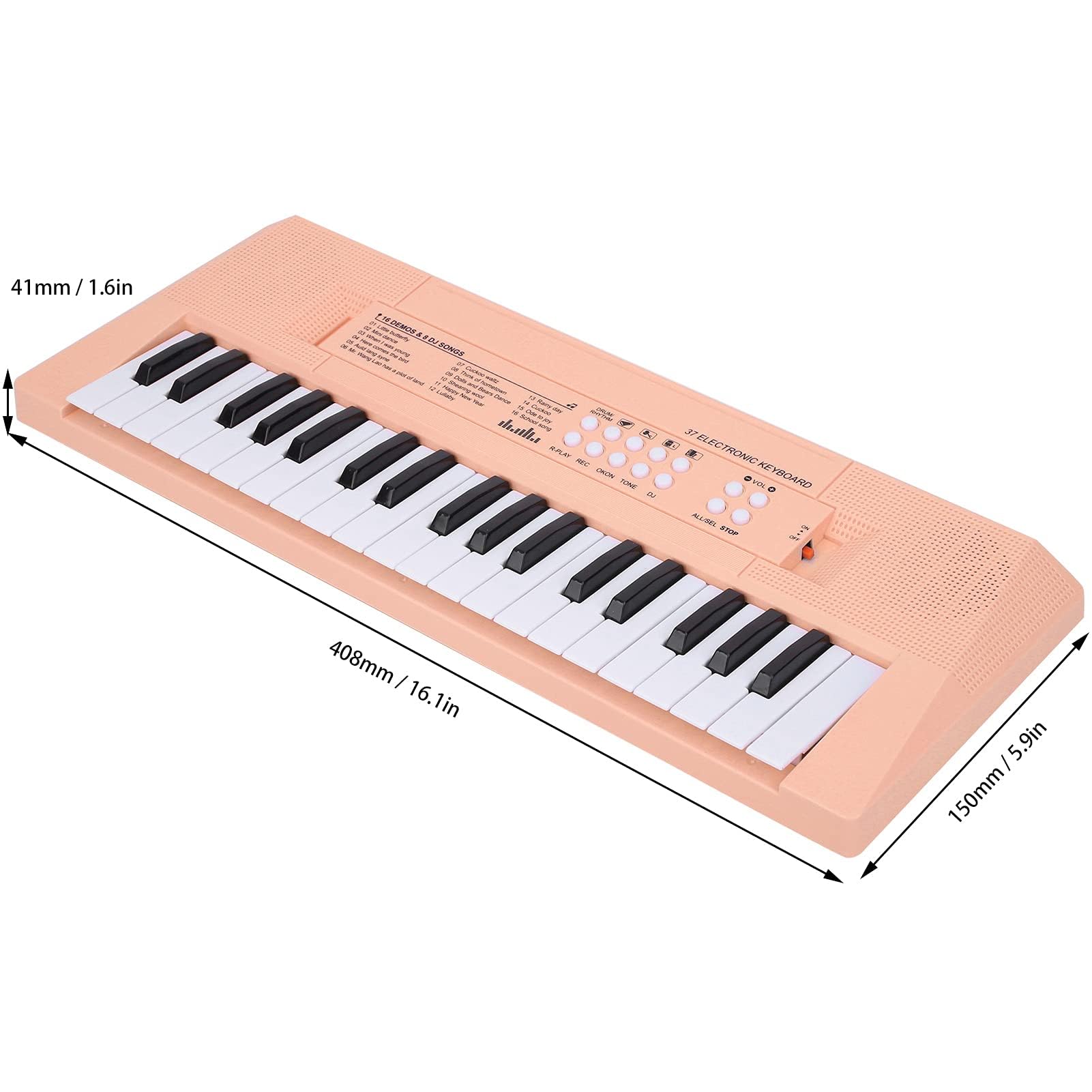 Ejoyous Teclado Piano eléctrico de 37 teclas, teclado musical portátil para principiantes con función de grabación, micrófono incluido, teclas blancas y negras, alimentación de batería USB AA (rosa)