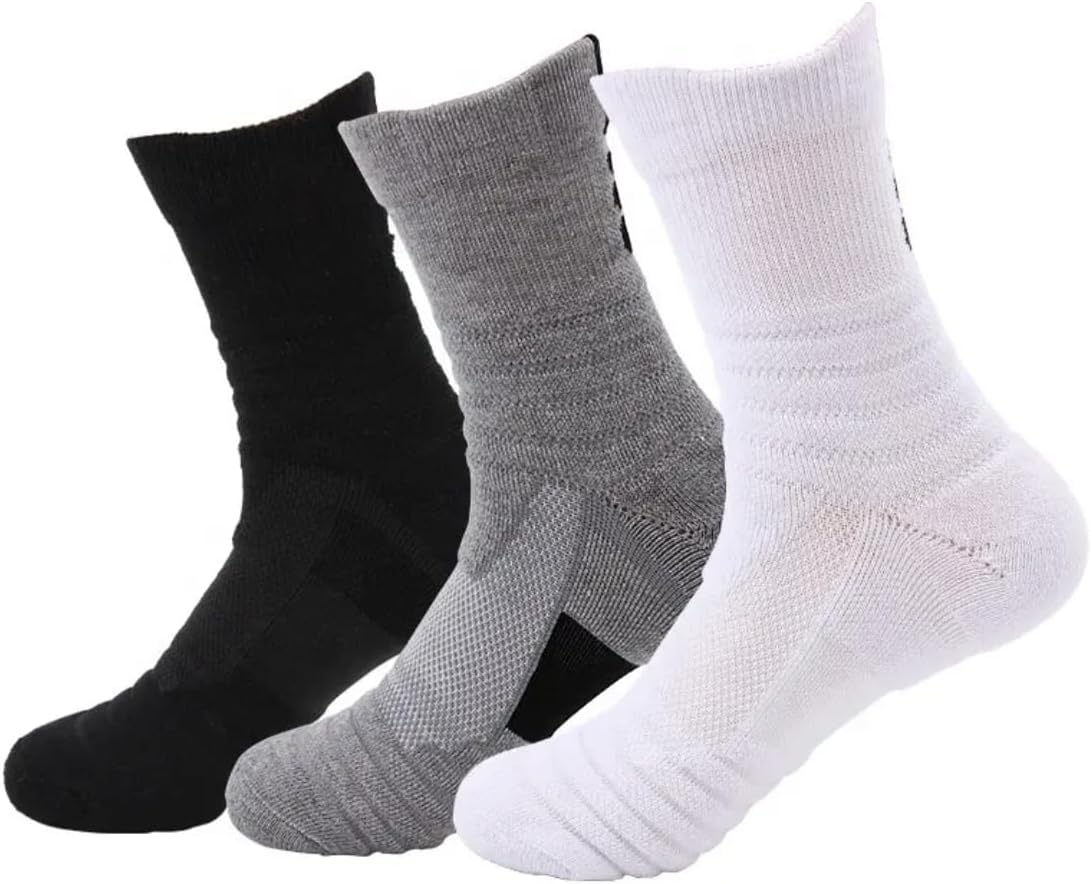 5-Pair Socks for Men Breathable, Moisture Wicking Arch Support Soft & Quick Drying for Running & Fitness. Comfortable & Anti-Blister, White Gray Black Mixed Colors (set of 5 pair)