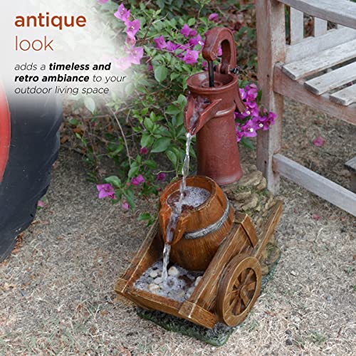 Alpine Corporation Zen276S Alpine 24" Vintage Red Water Pump With Wheelbarrow Fountain #TOP4