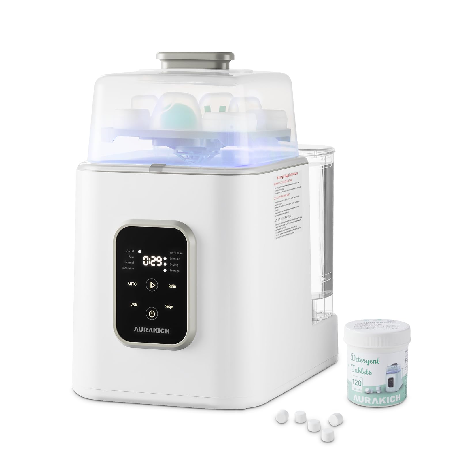 Photo 1 of AURAKICH Baby Bottle Washer, Sterilizer & Dryer - All-in-One Pro Cleaning Machine with Fishbone Spray Arm, Self-Cleaning & AUTO Mode, Dual Water Inlet for Bottles, Breast Pump & Baby Essentials