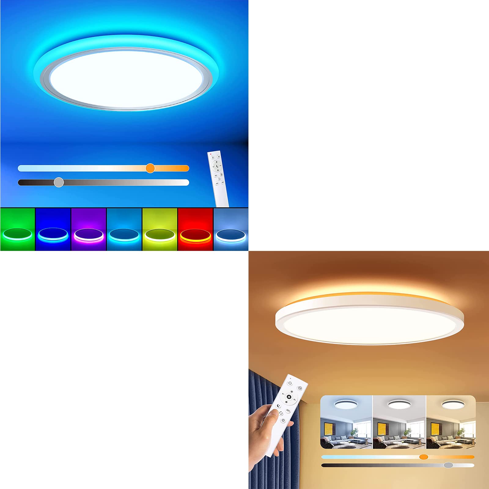 BLNAN Flush Mount Ceiling Light with Remote Control, 【① 12 Inch Dimmable Light & ②13 Inch RGB Color Changing Light 】