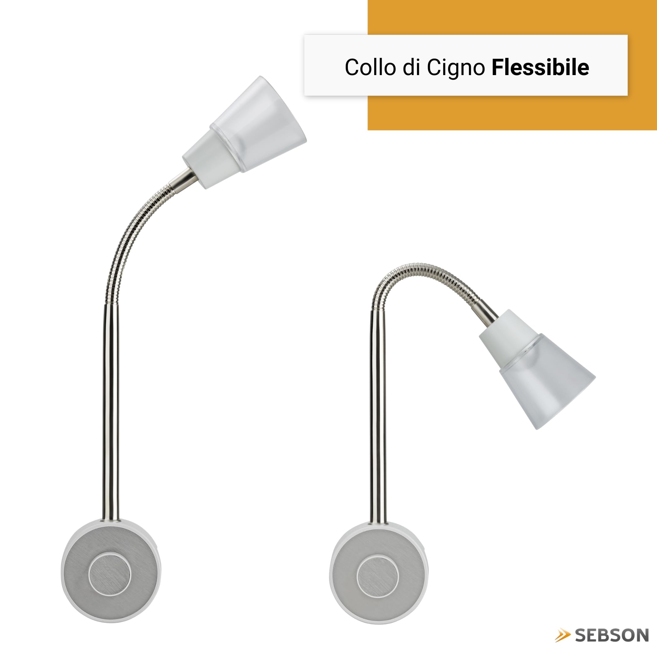 SEBSON Luce Notturna LED da Presa - Set da 2, dimmerabile, flessibile, 2W | Bianco Caldo 2700K, Applique da Parete - Lampada da Lettura con Spina
