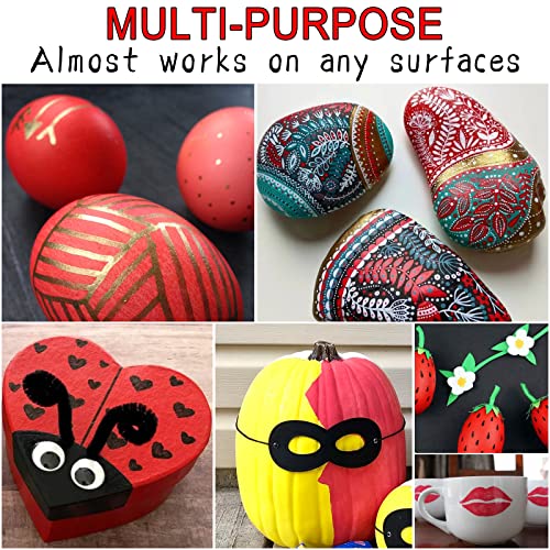 Martcolor Red Paint Pens - 6 Pack Acrylic Paint Marker For Rock Painting, Stone, Wood, Canvas, Glass, Metal, Metallic, Ceramic, Tire, Paper, Drawing, Highlight Water-Based Paint Sets #TOP5