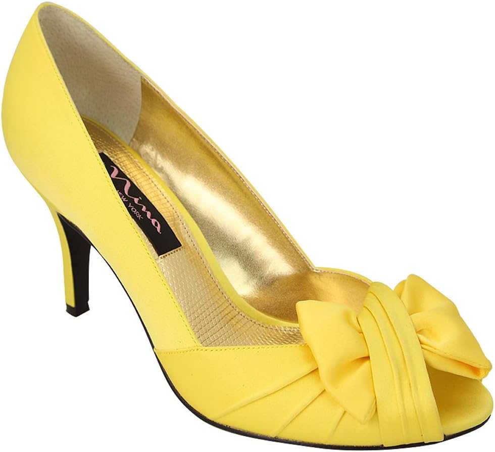 Nina Womens Forbes Satin Peep-Toe Pump, Yellow, Size 7.0
