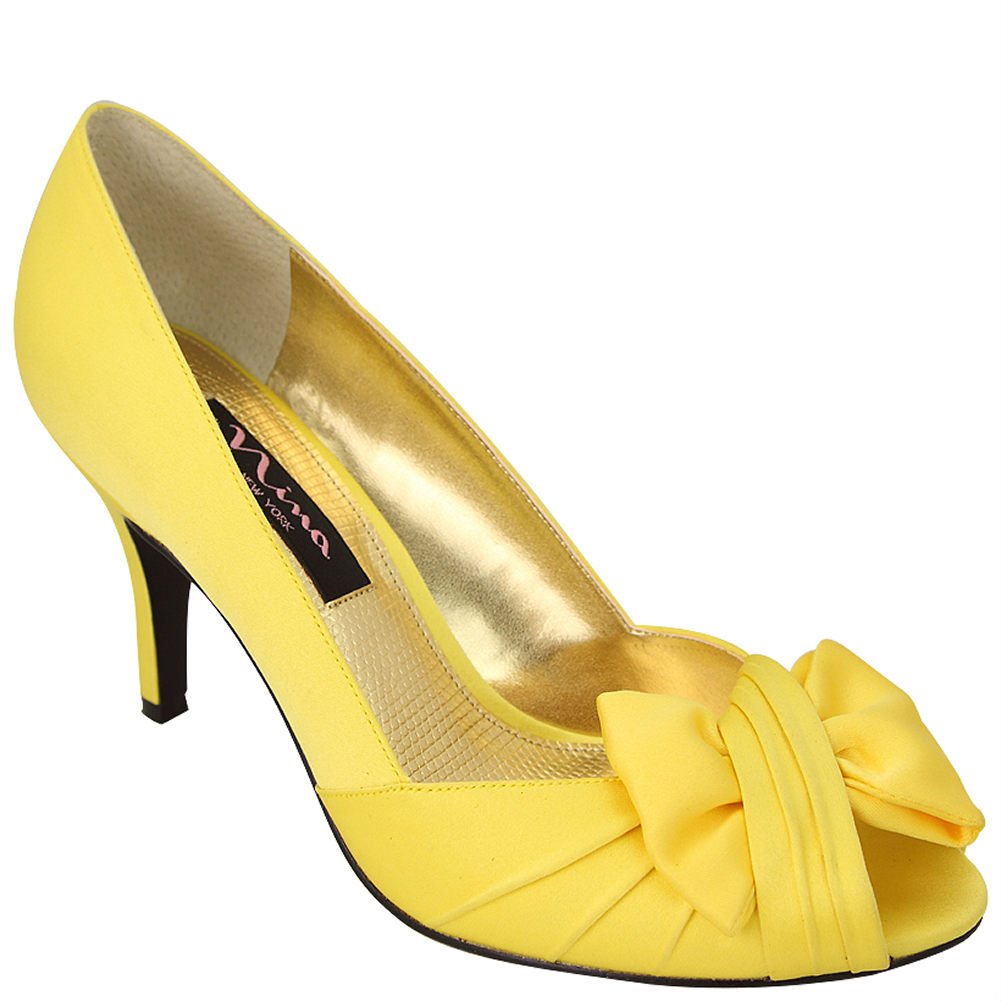 Nina Womens Forbes Satin Peep-Toe Pump, Yellow, Size 7.0