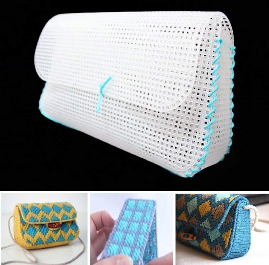 Clear Plastic Mesh Canvas Kit - 6 Canvas Sheets Size #7, with 6 Large Eye Blunt Needles, Sizes 13, 14 and 16, 2 of Each Size. (Plastic Canvas & Needles)