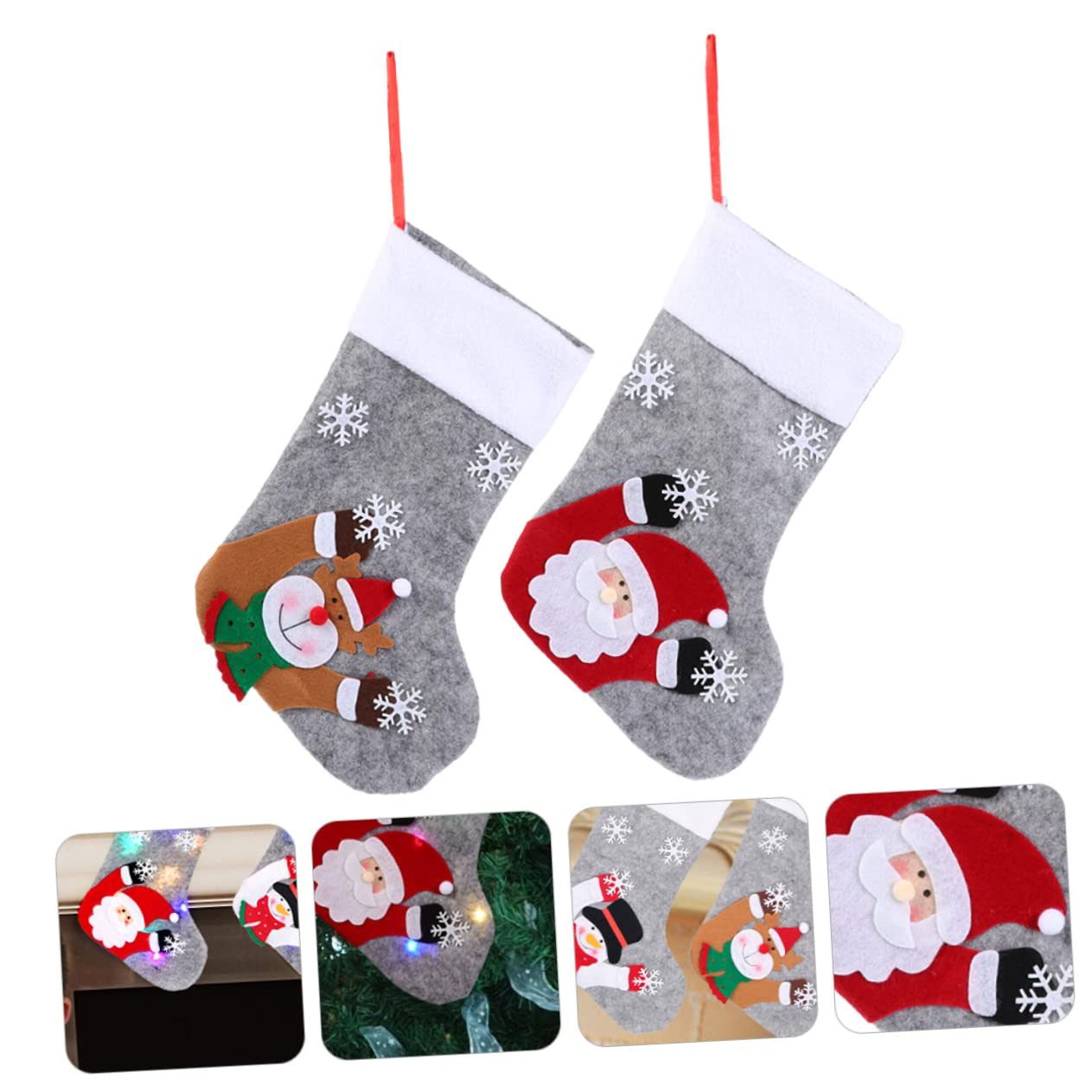 OUNONA 6stücke Leuchtende Weihnachtsstrümpfe Mit Und Weihnachtsmann-Muster Dekorative Geschenktüten Für Kamin Tür Und Weihnachtsbaum Für Festliche Dekoration