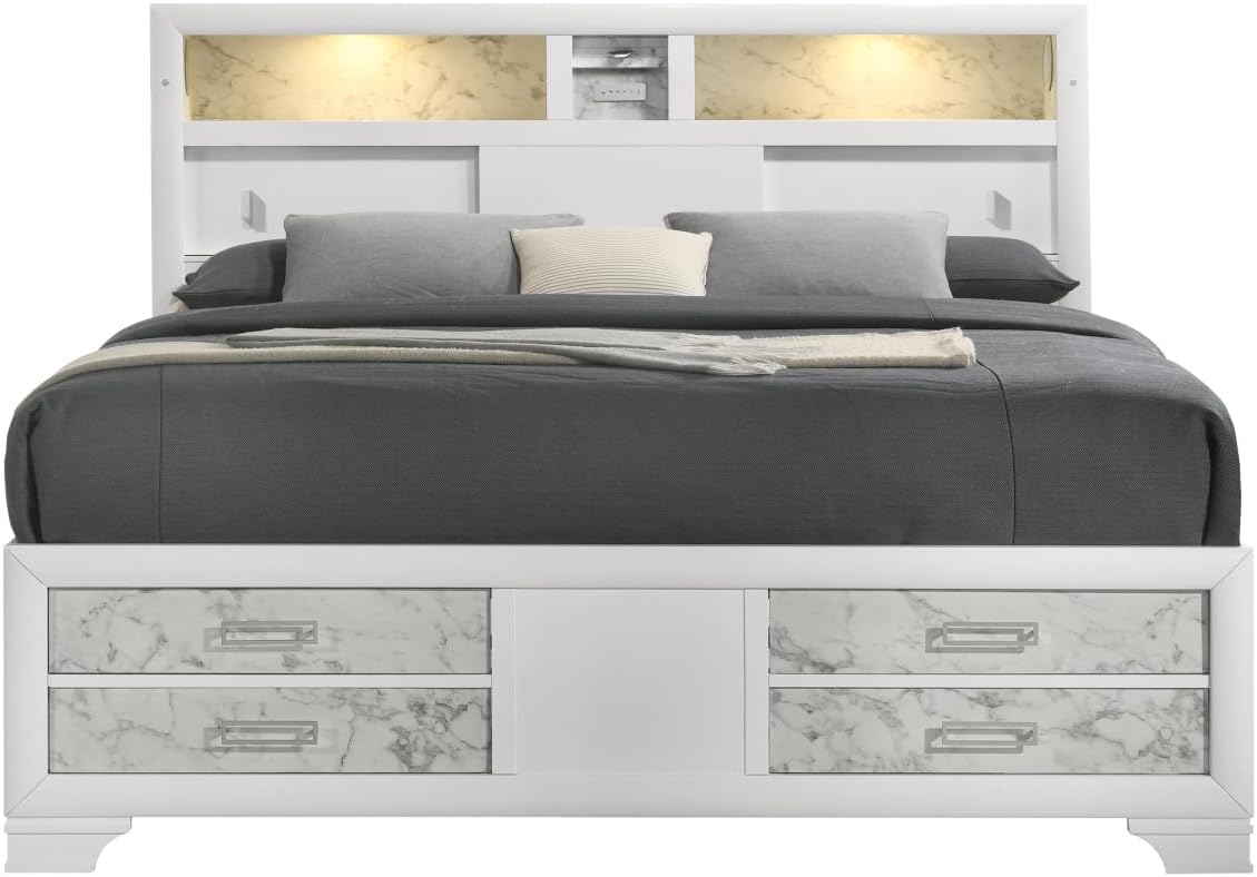 Soul Modern Style Full Bed – White Wood Frame with Marble