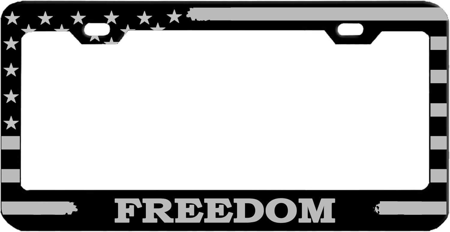 Freedom with American Flag Style License Plate Frame/Car Accessories License Plate Covers & Frames (Black/Silver)