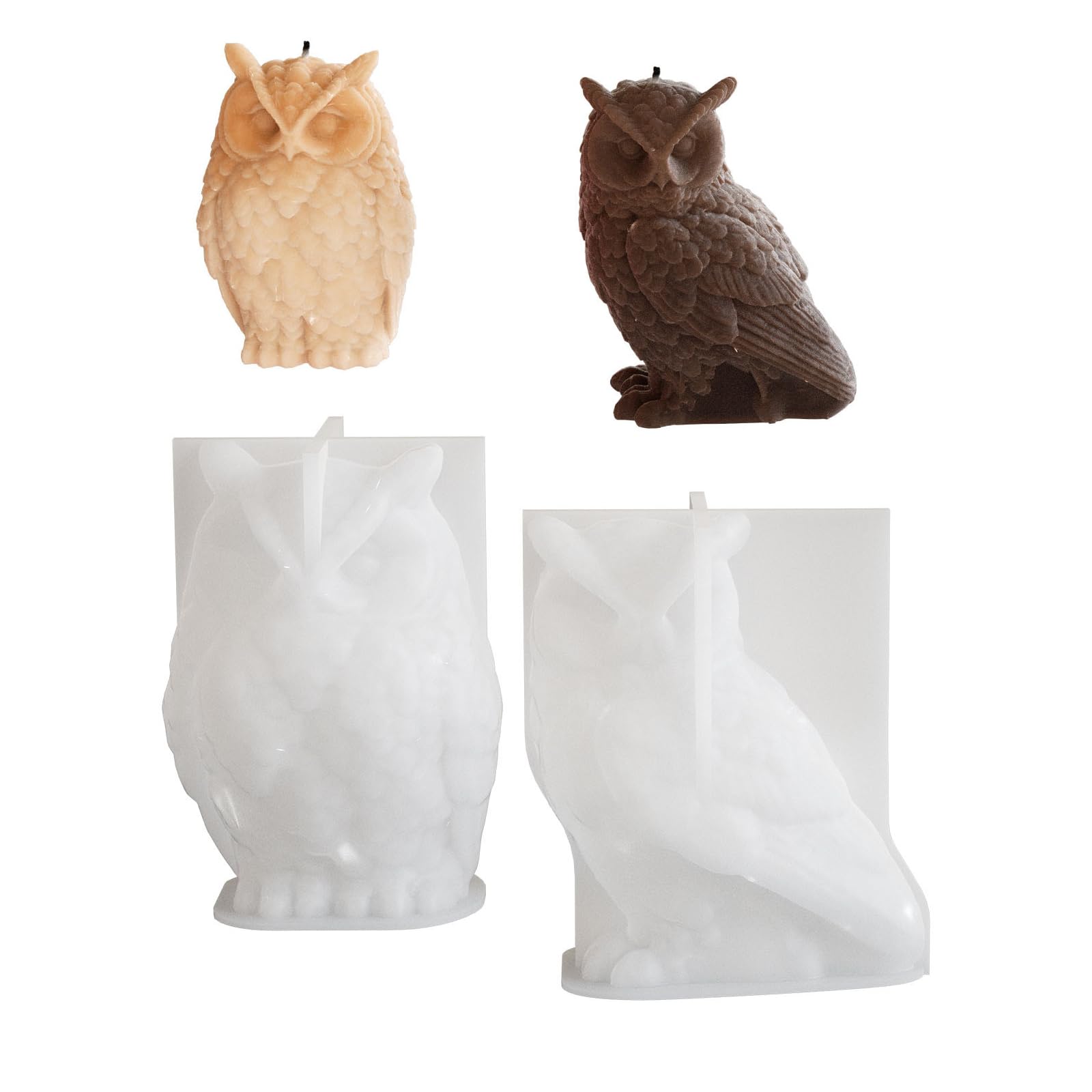 2PCS Owl Resin Mold 3D Animal Silicone Molds Soap Mould Candle Mold Silicone Mold for Candle Making DIY Owl Candle Moulds for Candle Making, Plaster,