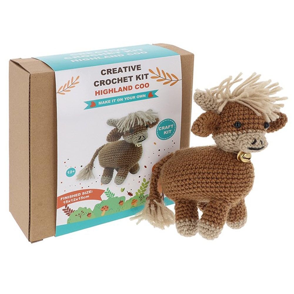 Shudehill Giftware Creative Crochet Kits Fox, Unicorn, Dog, Bee, Cat & More - Perfect for Learning or Experienced Crocheters (Highland Coo)