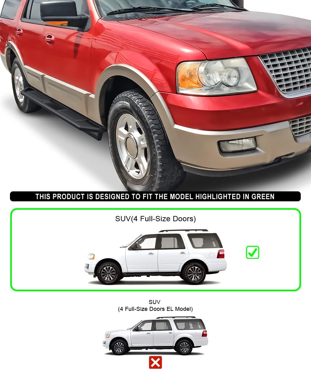 HD Ridez Hybrid Rocker Steps Steel Armor Compatible with Ford Expedition 2003-2017 (Exclude EL Model) (Not Fit Funkmaster Flex Edition) (Nerf Bar Side Steps Side Bars)