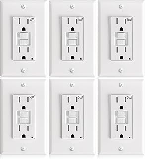 Amico 6 Pack GFCI Outlet 15 Amp with Thinner Design, Weather Resistant (WR), Self-Test GFI Receptacles with LED Indicator, Wall Plates and Screws Included, Indoor or Outdoor, ETL Listed, White