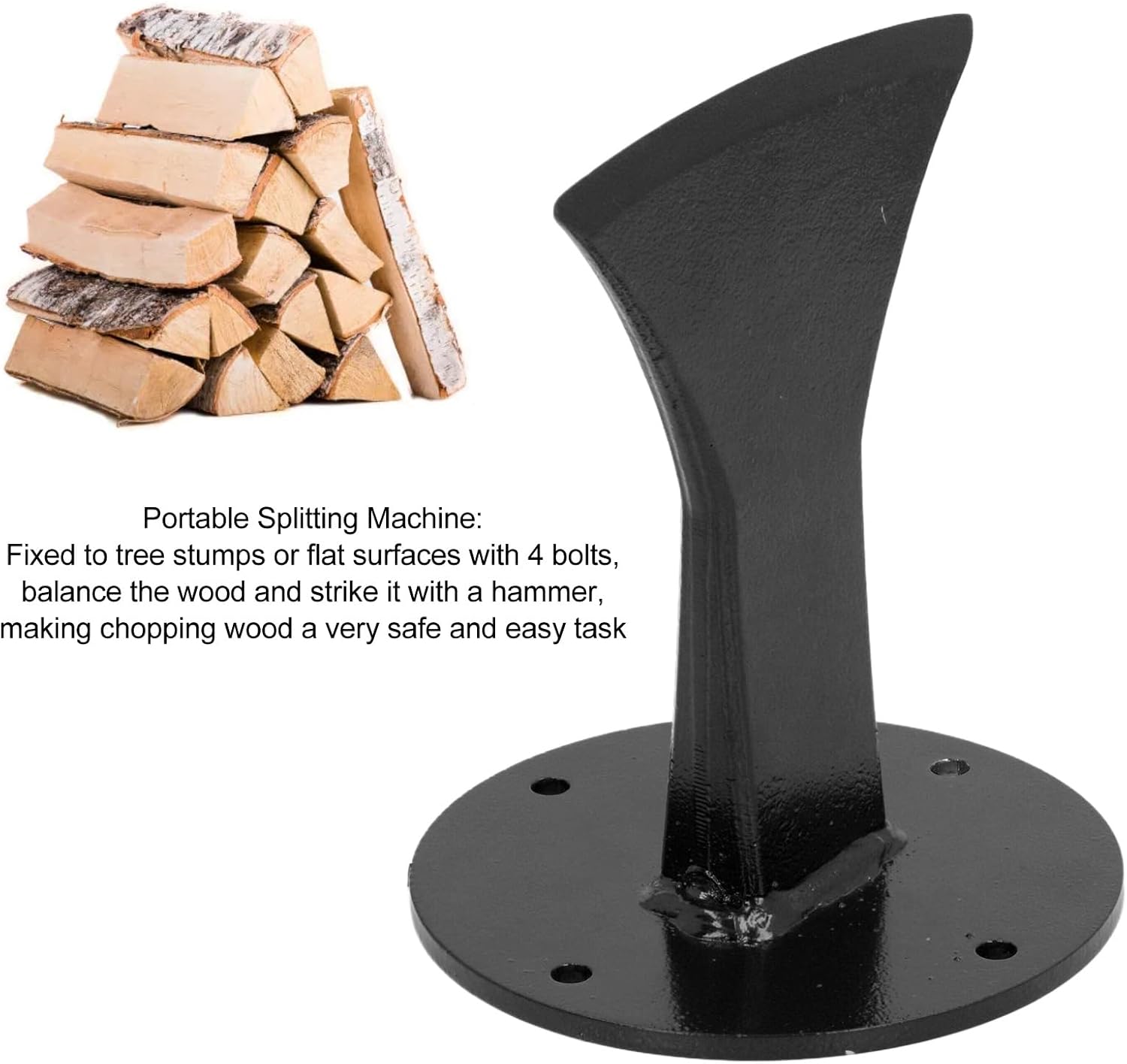 Manual Firewood Splitter Kindling Tool WALFRONT Forged Steel Fireplaces Stoves Pizza Ovens (Black)