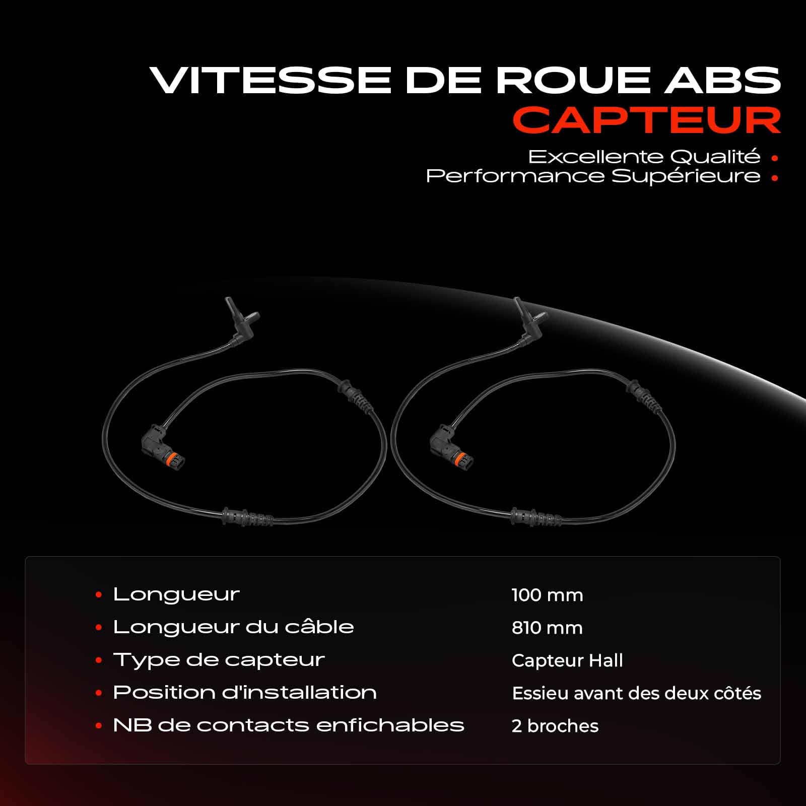 Frankberg 2 capteurs ABS, capteur de vitesse ABS avant 2 broches | 6395400417 Compatible avec: Bus Vito W639, Viano W639, Vito/Mixto Fourgon W639