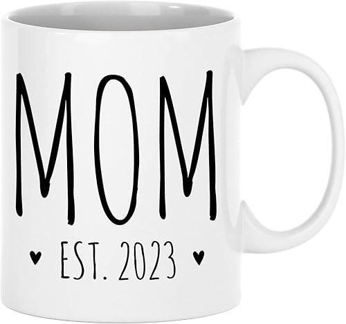 Exxtra Gifts Mom Est 2023 - Taza para baby shower, para mamá promocionada, para nuevos padres esperados, 11 onzas, color blanco