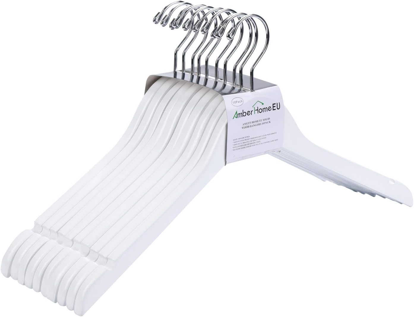 Amber Home 44.5cm White Solid Gugertree Wooden Clothes Hangers 10pcs, Smooth Wood Hanger for Shirt Coat Dresses Wedding Jacket with Notches and Swivel Hook