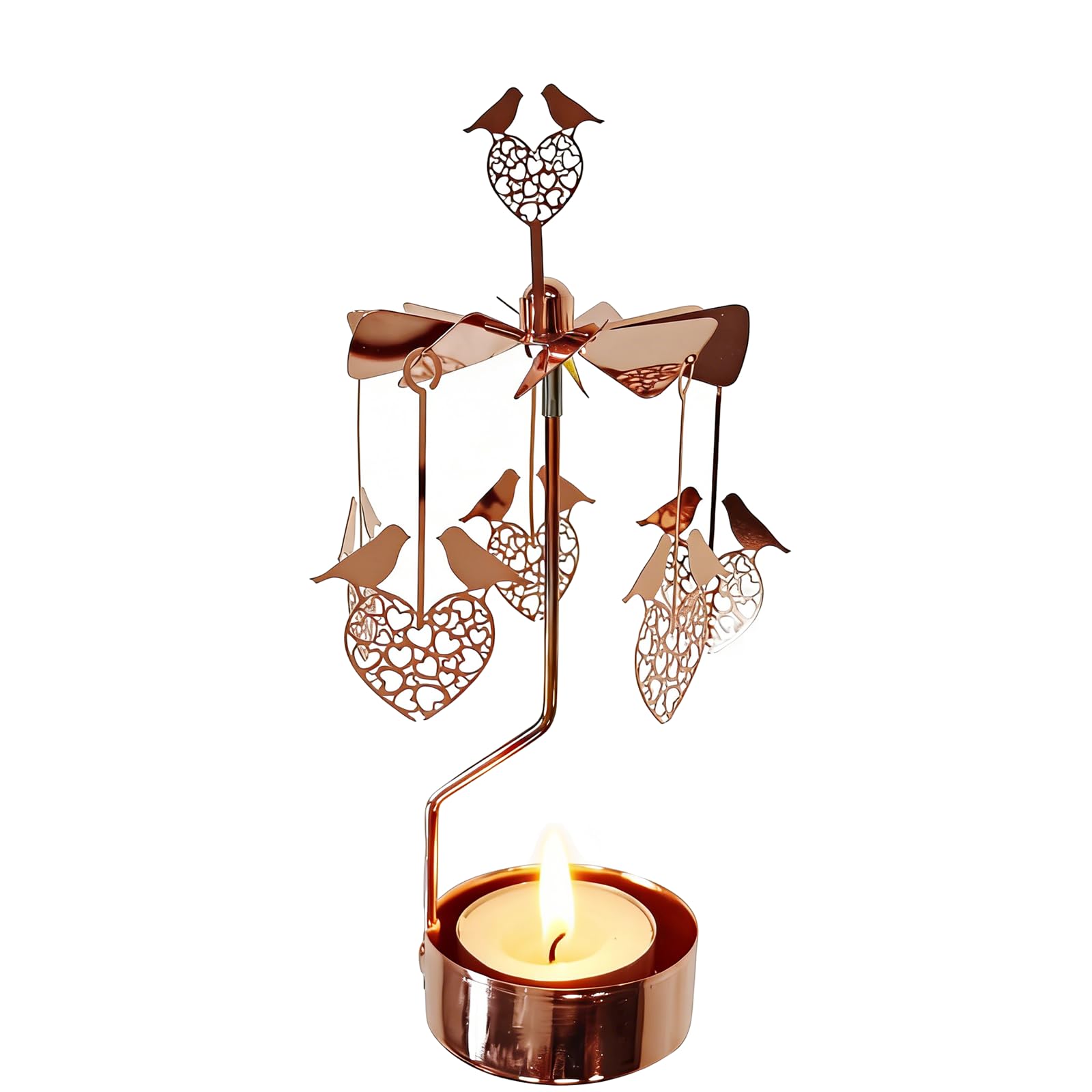 kingnero Carousel Candle Rotary Candle Holder Spinning Metal Small tealight Candleholder Candlestick for Christmas (Heart & Bird)