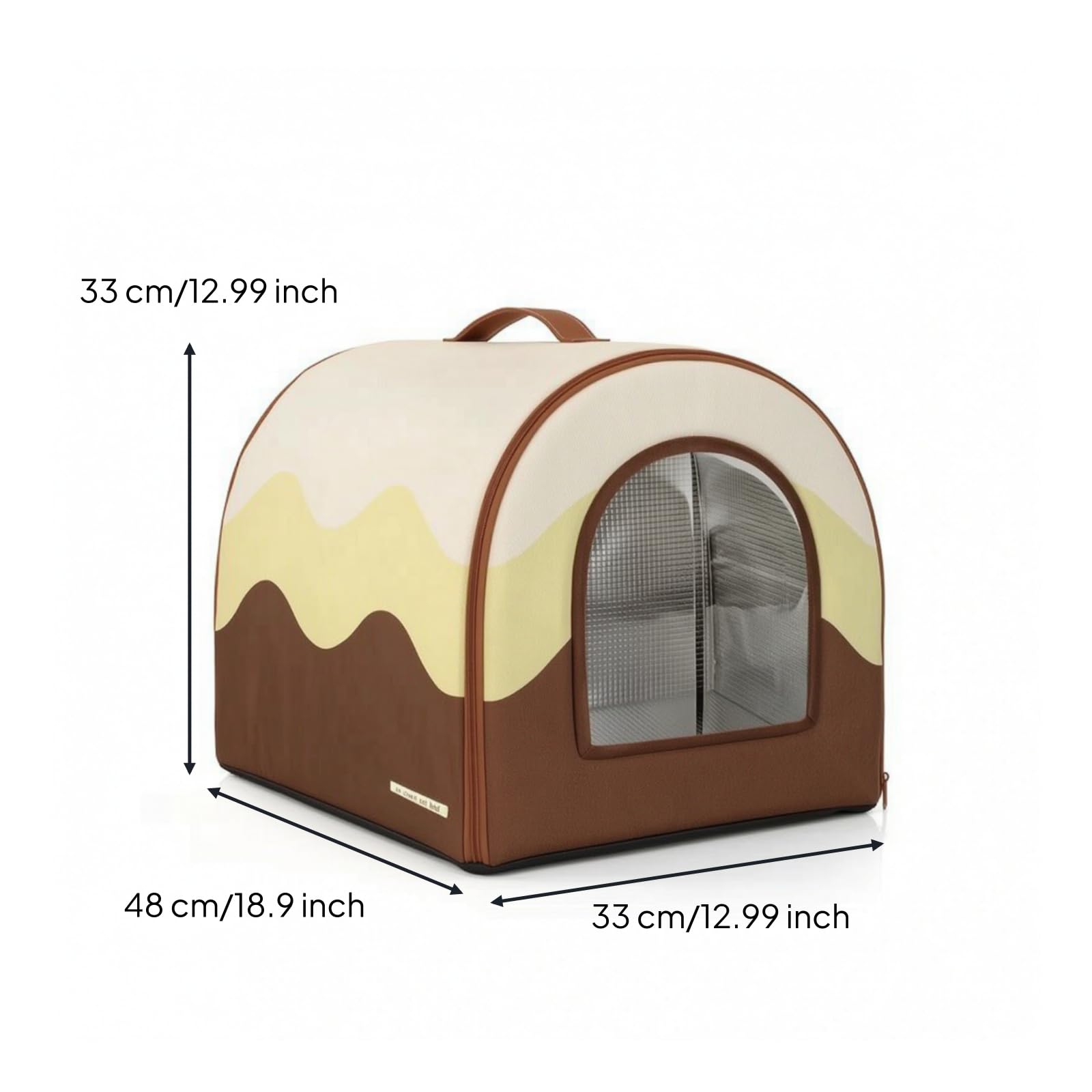 Niche D'intérieur Confortable Niche Souple Confortable Maison avec Poignée pour Petits Chiens, Nouveaux Animaux Compagnie, Chambre, Marron Crème, M
