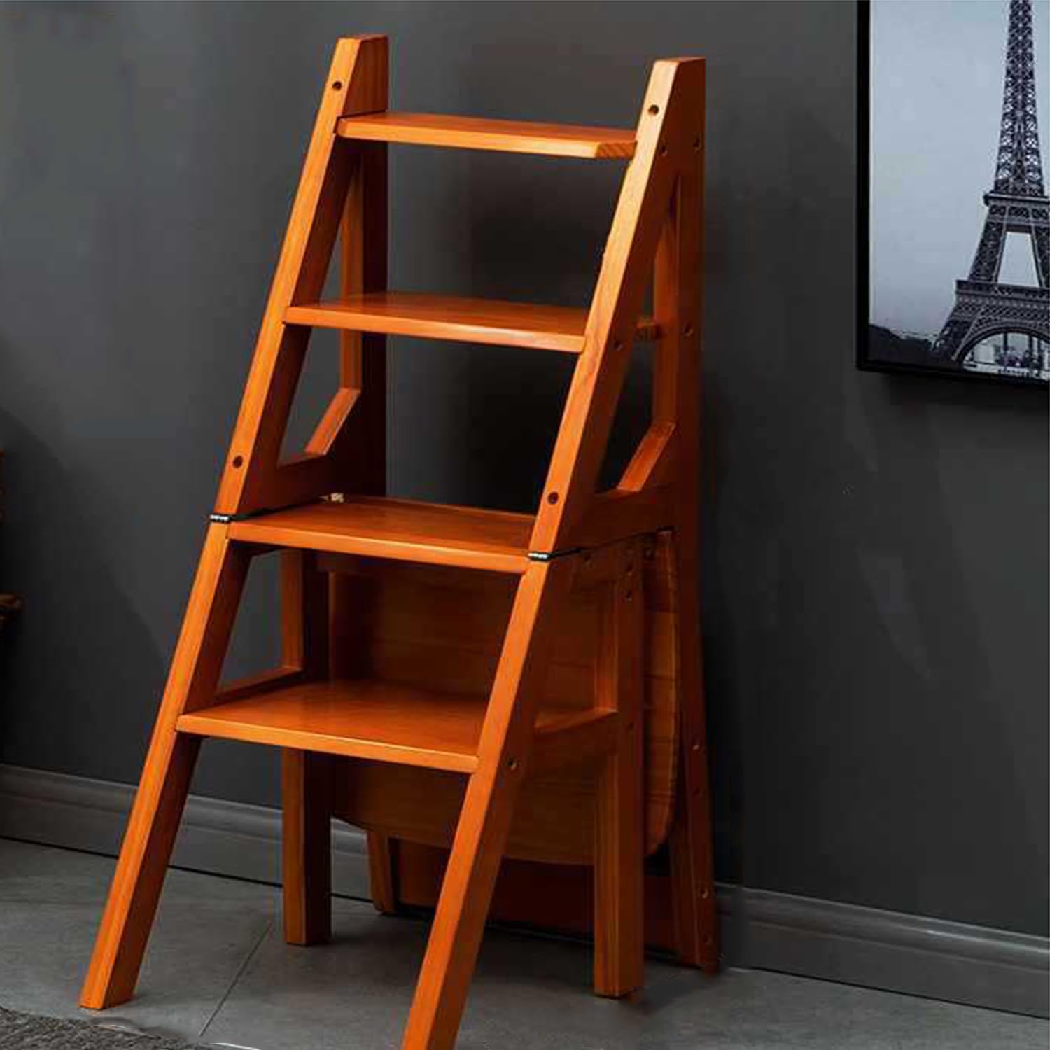 Chaise échelle pliante en bois massif B02 avec 4 marches pour la cuisine