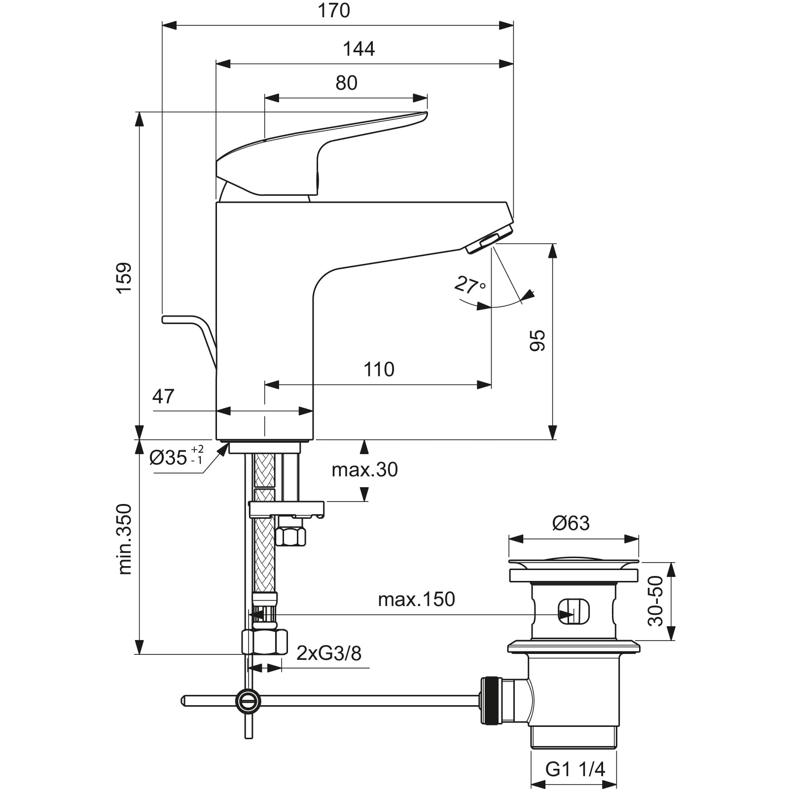 Ideal Standard - Ceraflex Miscelatore Monocomando lavabo con bocca di erogazione fissa h 95mm, Cromato