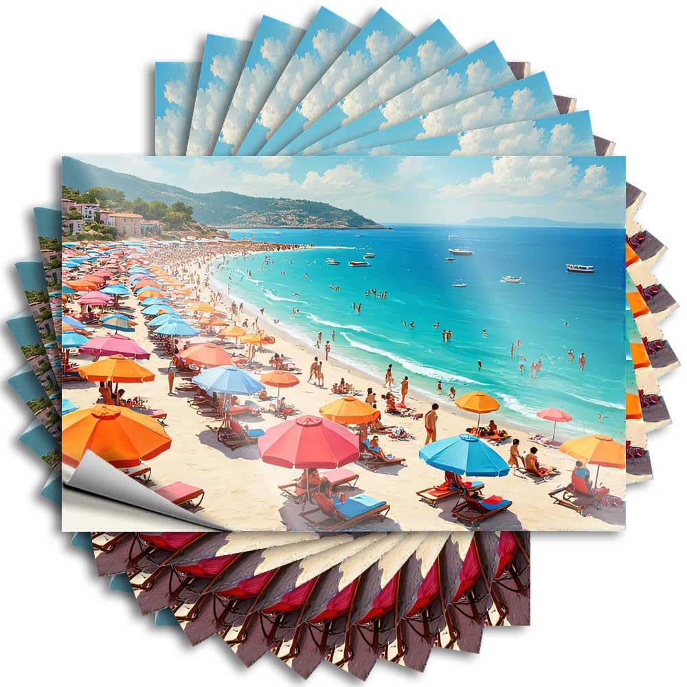 Abipuir - Fun Colorful Beach Day Car Stickers - Bathers and Swimmers Enjoying the Sea, 10 Kawaii Car Stickers for Cars (12 x 18 cm)
