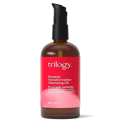Trilogy Aceite limpiador de transformación de rosa mosqueta, desmaquillante y limpiador con papaya y almendra dulce, 3.38 onzas líquidas
