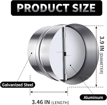 4 Inch Backdraft Damper Back Draft Vent Duct Shutter Blocker, Backflow Ducting Insert One-Way Airflow Preventer with Inline Springs Loaded Folding Blades, HVAC Extractor Range Fan Hood Deflector