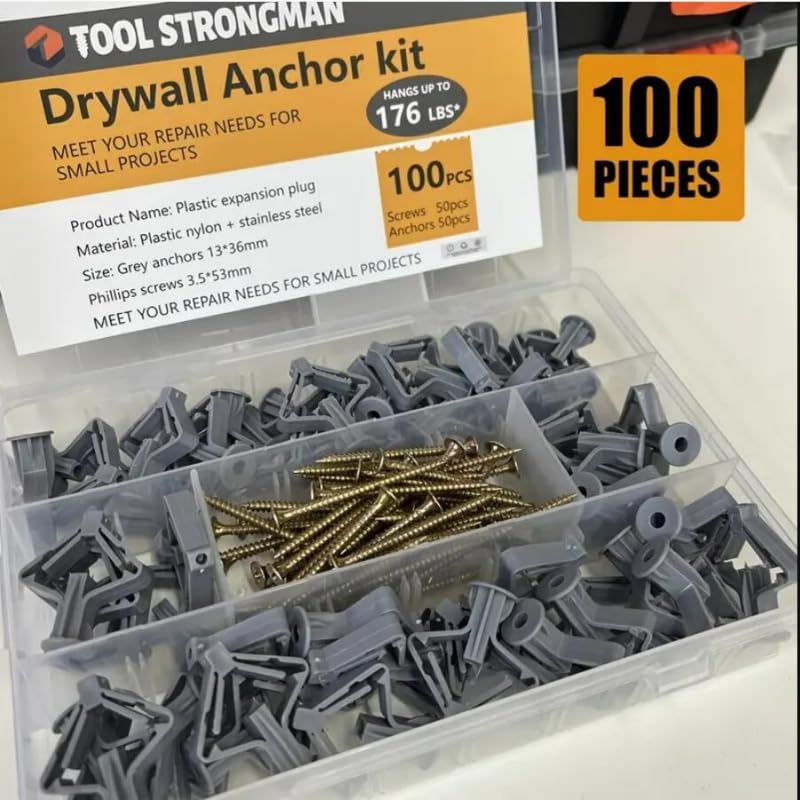 Generic 100pcs Gray Butterfly Drywall Anchor Expansion Screw for Plasterboard Wall Plug with Self Tapping Screws Drywall Anchor Kit