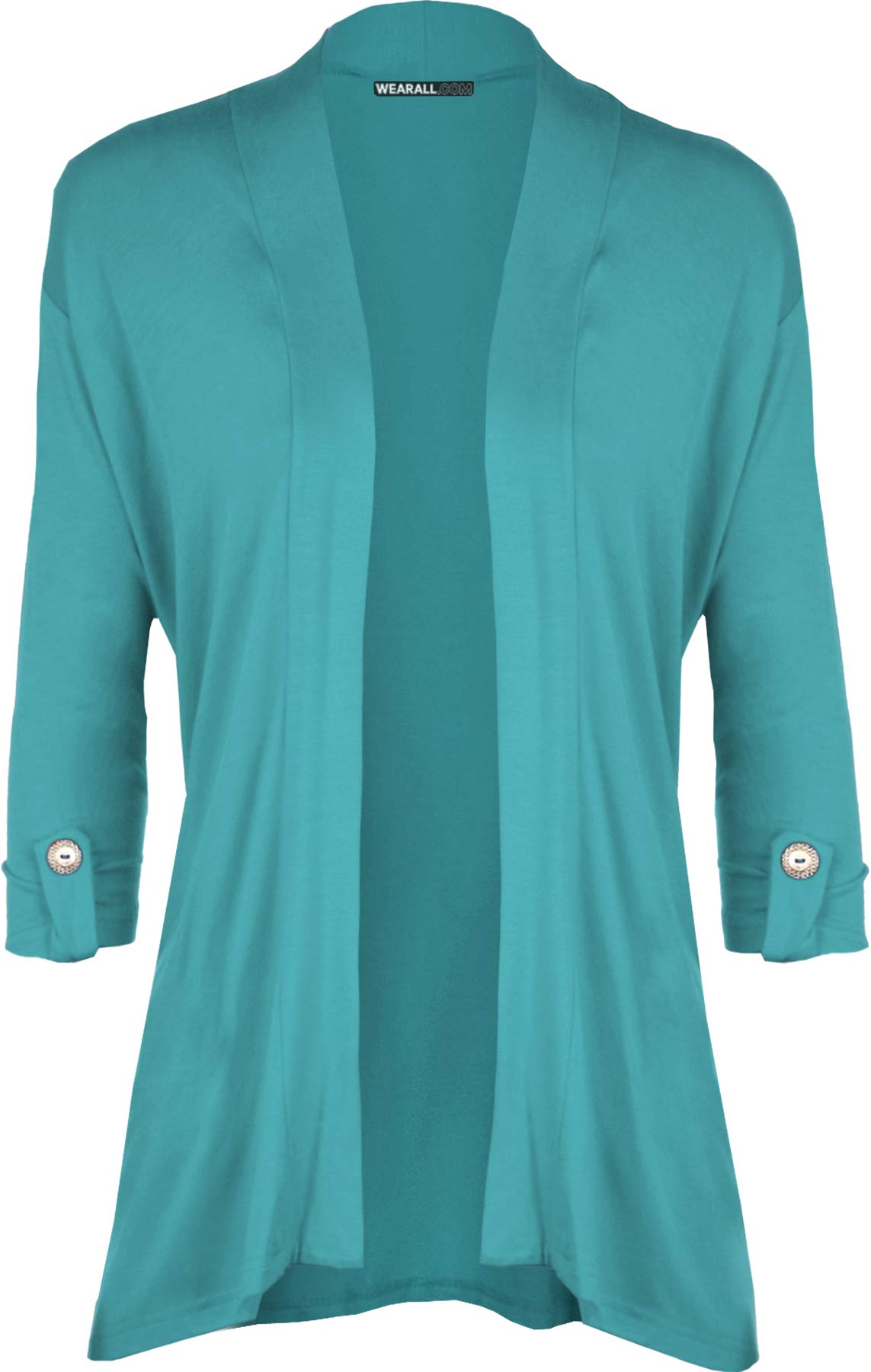 WearAll New Ladies Plus Size Short Sleeve Button Open Cardigan Womens Stretch Top Turquoise 26/28