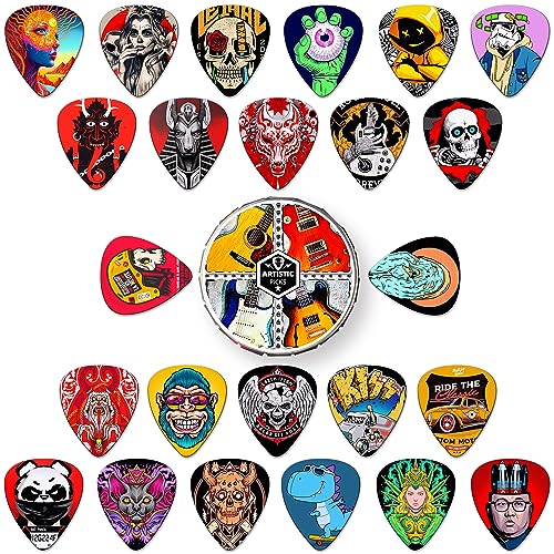 Guitar Picks 24 Pack, Thin, Medium, Heavy Plectrums, Personalised, Mix-3 (0.46mm, 0.71mm, 0.96mm, 1.2mm)