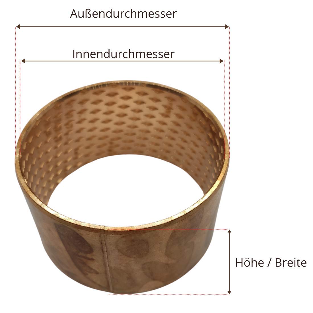 Gleitlagerbuchse 50mm x 55mm x 40mm | Gleitlager aus Bronze mit Innenschmierung (schmiertaschen) | Bronze-Gleitlager 50x55x40 | BRONZE - CuSn8 | 1 Stück