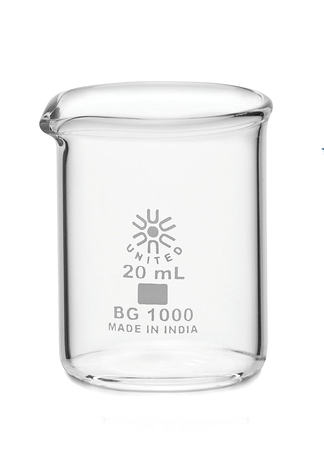 United Scientific™ BG1000-20 Borosilicate Laboratory Grade Glass Beakers | Griffin Low Form Beaker | Graduated with Spout | Designed for Laboratories & Chemistry Classrooms | 20mL Pack of 12