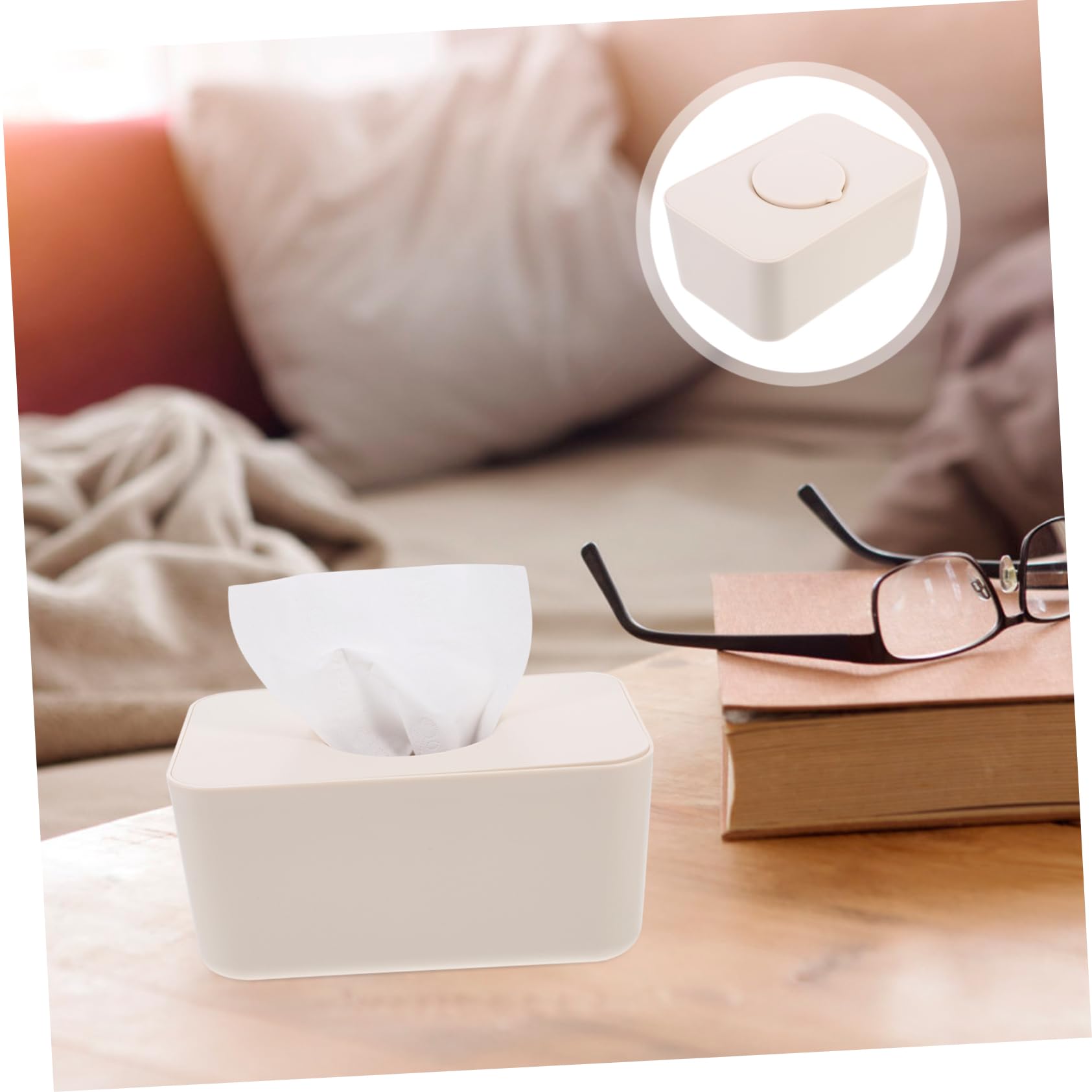WOONEKY Boîte De Lingettes Humide Rectangulaire En Silicone Couvercle Étanche Beige Pour Bureau Et Voiture, Distributeur Portable Et Scellé Pour Maintien D'humidité