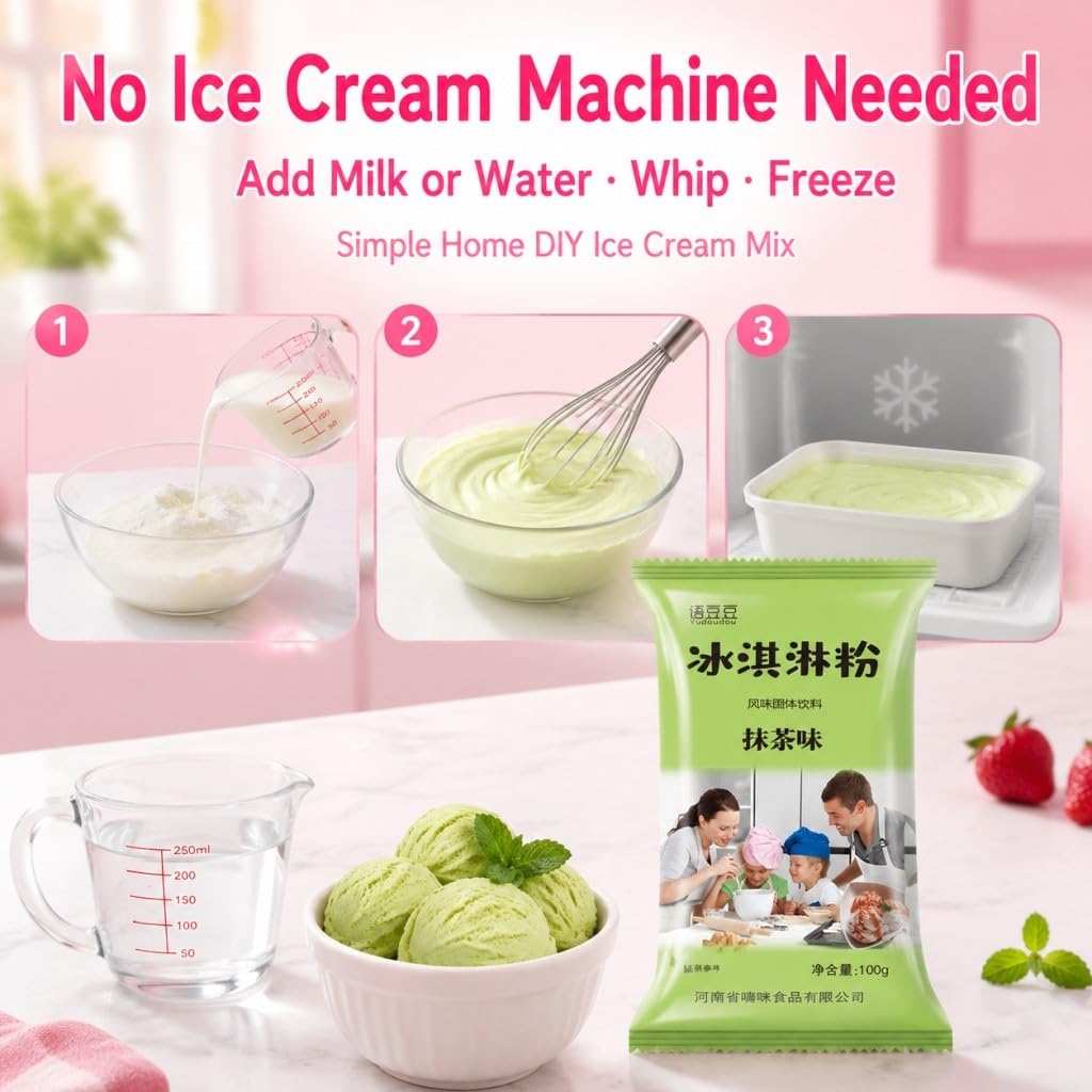 Mezcla De Helado En Polvo Casera 6 Sabores (3.53 Oz X Paquetes) - Taro Original Chocolate, Fresa, Arándano Y Matcha No Necesita Máquina