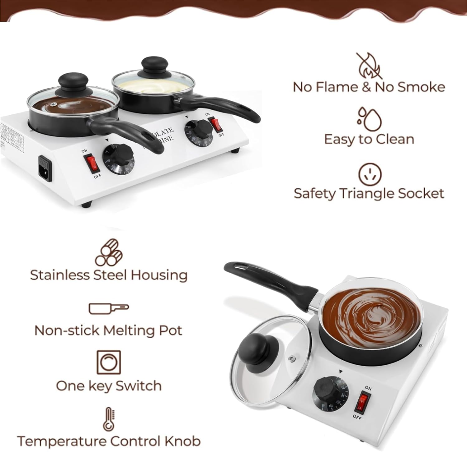 Household Chocolate Melter Melting Machine, Removable Ceramic Pot, 30-80℃ Adjustable, Non-stick Bottom, Easy to Clean,Butter Cheese Candy Wax Melter,1000ML